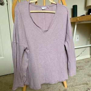 Purple long sleeve waffle knit top